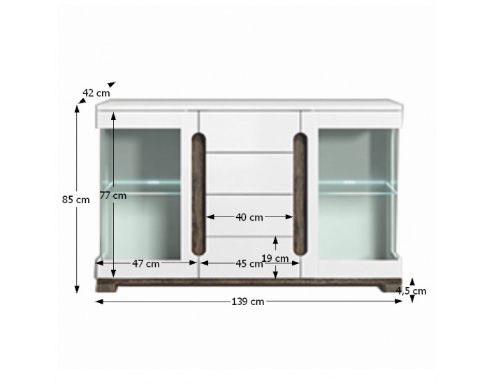 Vitrína s osvetlením Lorien LS 32 - san remo / biela / biely vysoký lesk