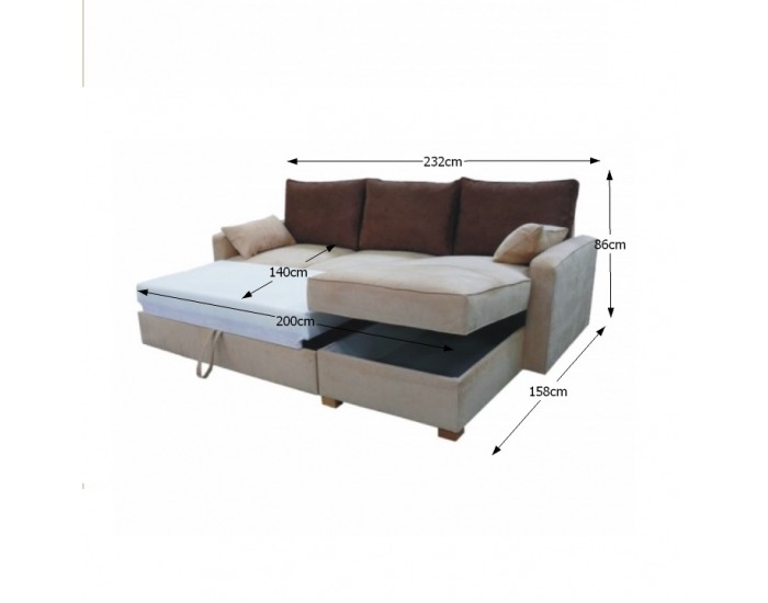 Rohová sedačka s rozkladom a úložným priestorom Mamba L/P - béžová / čokoládová