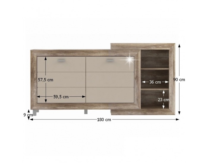 Komoda Gatik 231 - dub antický / béžový vysoký lesk