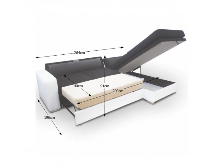 Rohová sedačka s rozkladom a úložným priestorom Waran L - biela / čierna