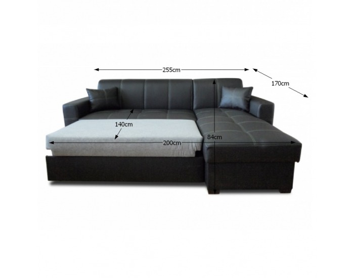 Rohová sedačka s rozkladom a úložným priestorom Maf L - čierna / biele šitie