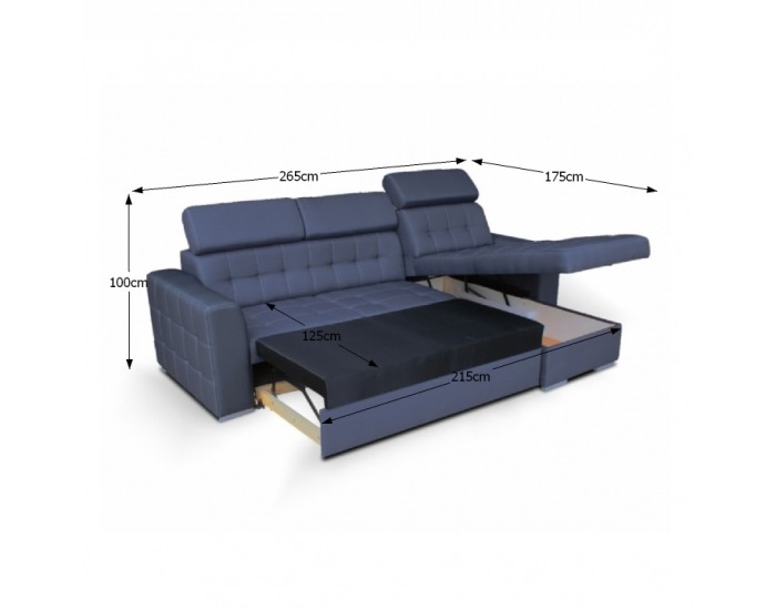 Rohová sedačka s rozkladom a úložným priestorom Kazara RM P - sivá / svetlé šitie