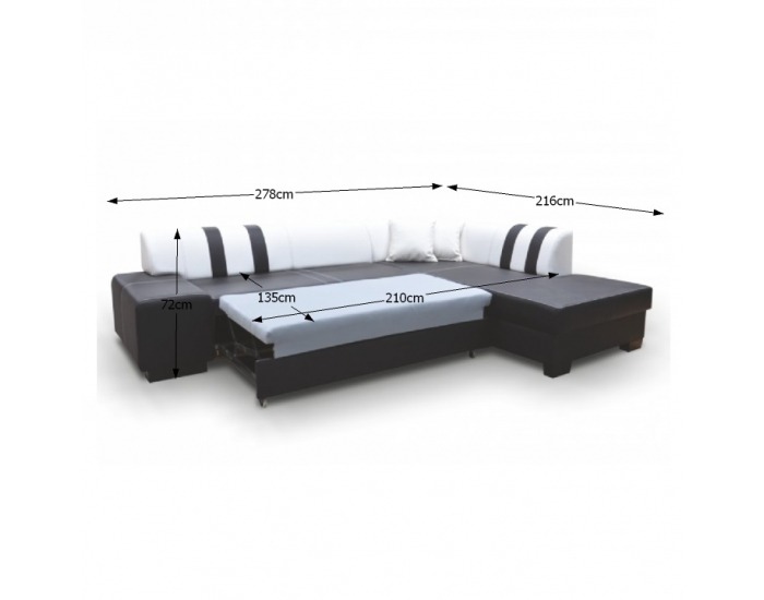 Rohová sedačka s rozkladom a úložným priestorom Peter New P - čierna / biela