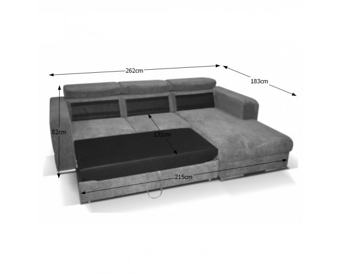 Rohová sedačka s rozkladom a úložným priestorom Luxor L - tmavosivá