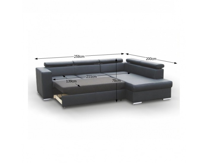 Rohová sedačka s rozkladom a úložným priestorom Lote 2 P - čierna