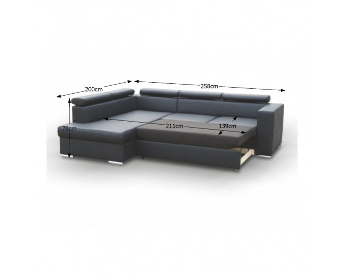 Rohová sedačka s rozkladom a úložným priestorom Lote 2 L - čierna