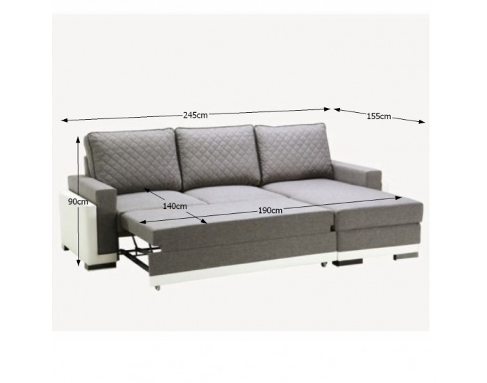Rohová sedačka s rozkladom a úložným priestorom Indiana P - tmavosivá / biela