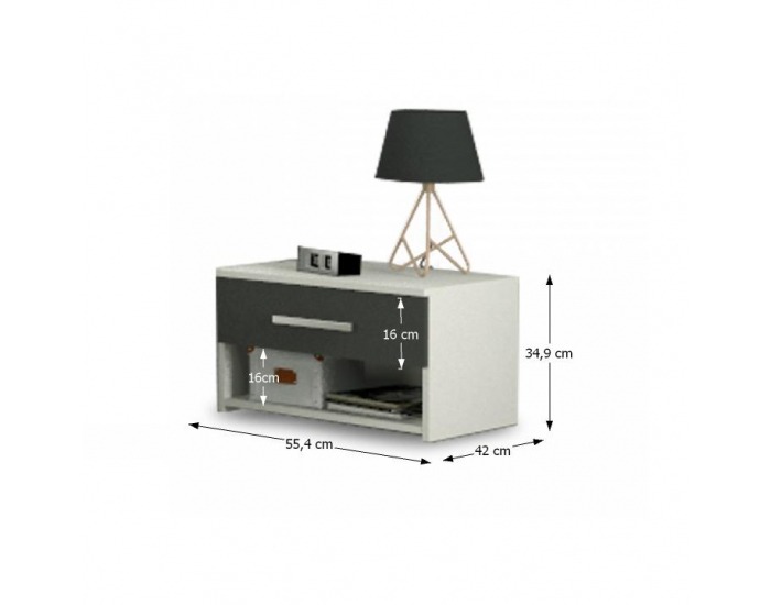 Nočný stolík Greyline - biela / grafit