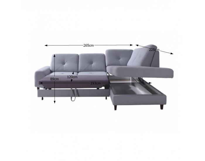 Rohová sedačka s rozkladom a úložným priestorom Praga P - svetlosivá