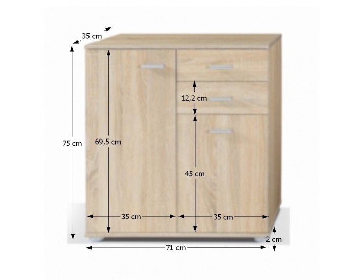 Dvojdverová komoda Tampa 2T2S - dub sonoma
