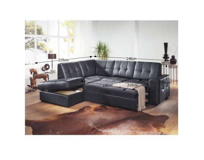 Kožená rohová sedačka s rozkladom Trek RV L - čierna