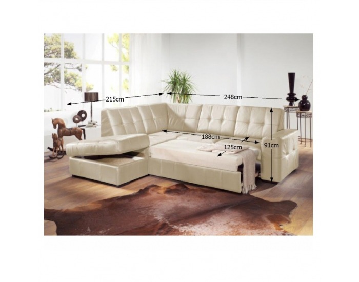 Kožená rohová sedačka s rozkladom Trek RV L - biela