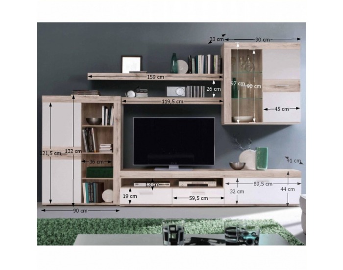 Obývacia stena Valeria - dub pieskový / biela