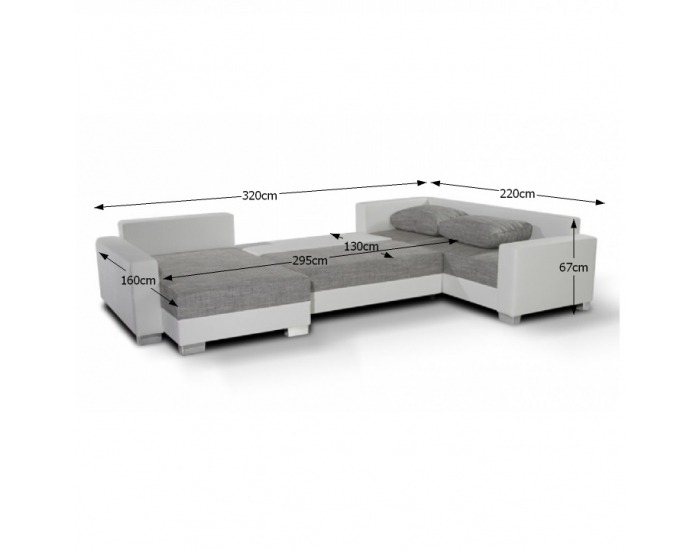 Rohová sedačka U s rozkladom a úložným priestorom Abby L/P - biela / svetlosivá