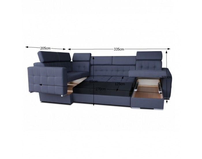 Rohová sedačka U s rozkladom a úložným priestorom Kazara L - sivá / svetlé šitie