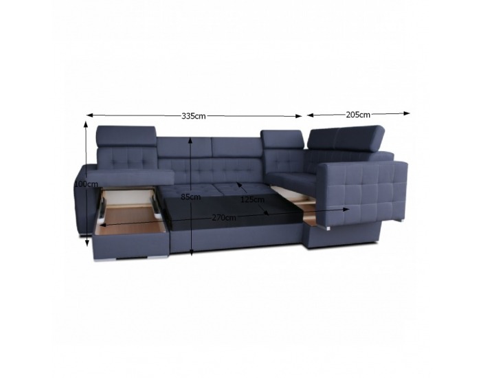 Rohová sedačka U s rozkladom a úložným priestorom Kazara P - sivá / svetlé šitie