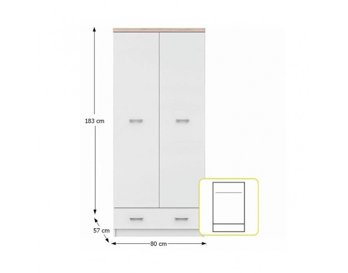 Dvojdverová skriňa Topty Typ 1 2D - biela / dub sonoma