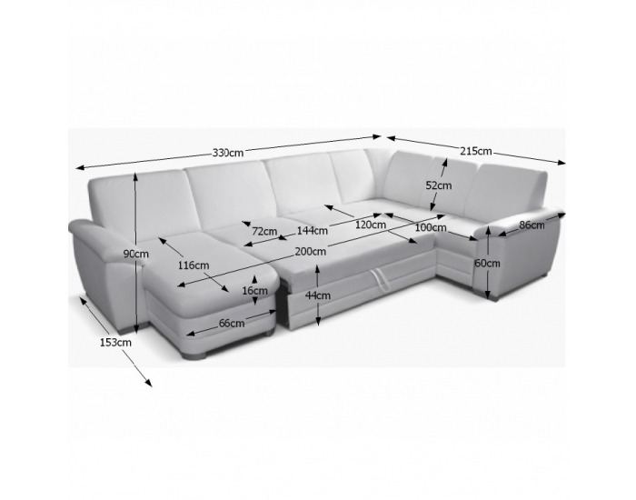 Rohová sedačka U s rozkladom a úložným priestorom Labello P - ultrabiela (Cayenne 1115)