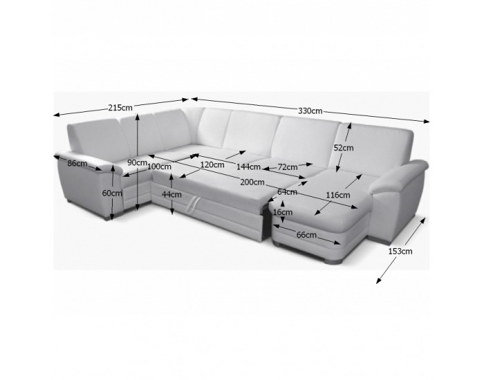 Rohová sedačka U s rozkladom a úložným priestorom Labello L - ultrabiela (Cayenne 1115)