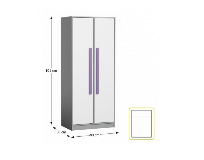 Šatníková skriňa Piere P01 2D - sivá / biela / fialová