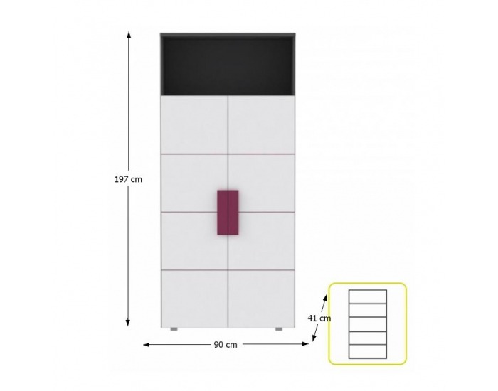 Policová skriňa Lobete R82 - sivá / biela / fialová