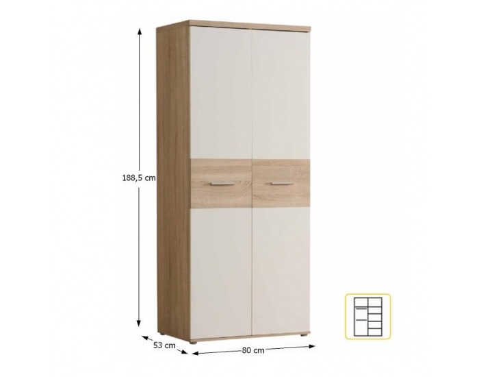 Šatníková skriňa Winie WNS 92 2D - dub sonoma / biela