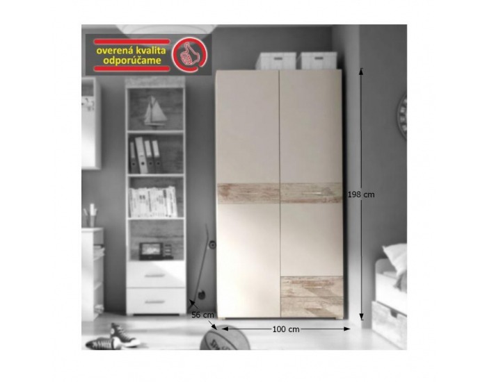 Šatníková skriňa Drago JU-02 2D - biela / dub canyon