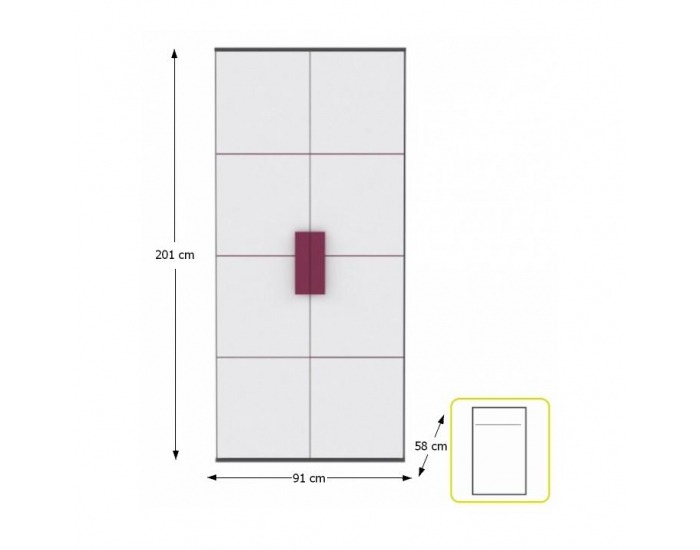 Šatníková skriňa Lobete S82 2D - sivá / biela / fialová
