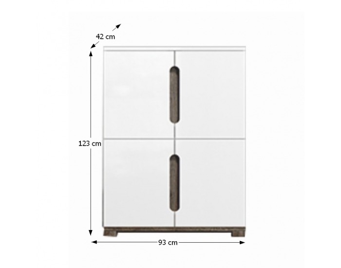 Štvordverová komoda Lorien LS 44 - san remo / biela / biely vysoký lesk