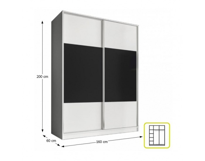 Šatníková skriňa Ava 2D 160 cm - biela / čierna