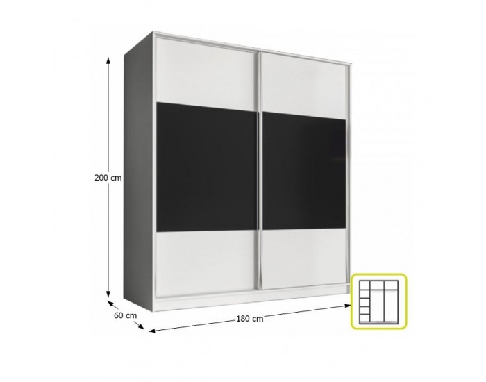 Šatníková skriňa Ava 2D 180 cm - biela / čierna
