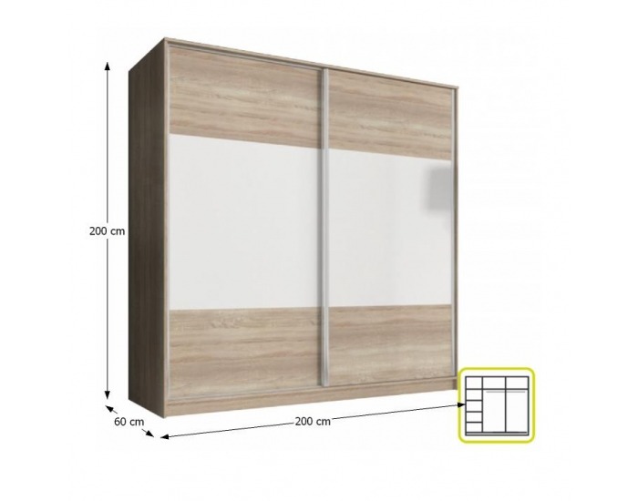 Šatníková skriňa Ava 2D 200 cm - dub sonoma / biela