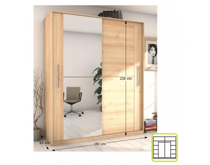 Šatníková skriňa s posuvnými dverami Rombo CO-28 2D - buk iconic