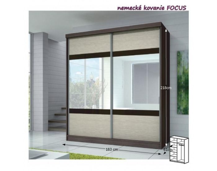 Šatníková skriňa Multi 3 2D 183x218 cm - dub cambridge / kubánske drevo / tmavohnedé sklo