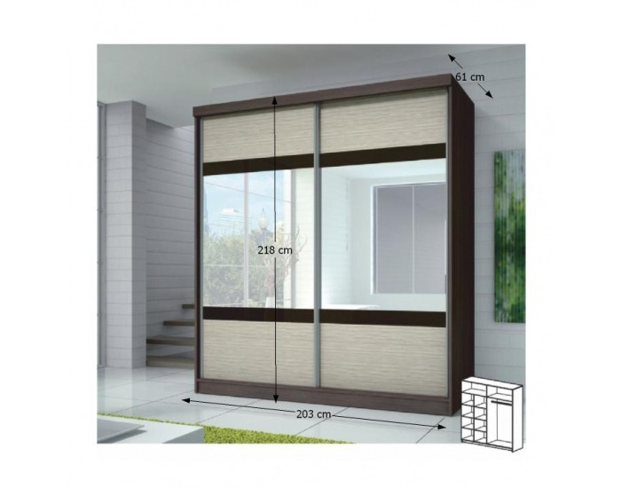 Šatníková skriňa Multi 3 2D 203x218 cm - dub cambridge / kubánske drevo / tmavohnedé sklo