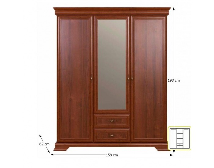 Rustikálna šatníková skriňa so zrkadlom Boltis 6 3D - orech ecco