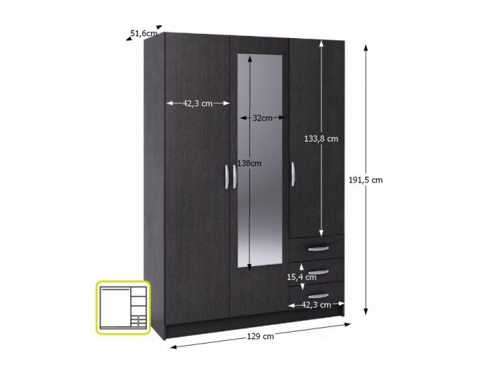 Trojdverová skriňa Slot 400824 3D - ebony