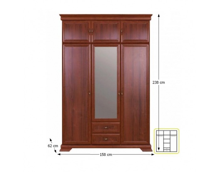 Rustikálna šatníková skriňa so zrkadlom Boltis 7 3D - orech ecco