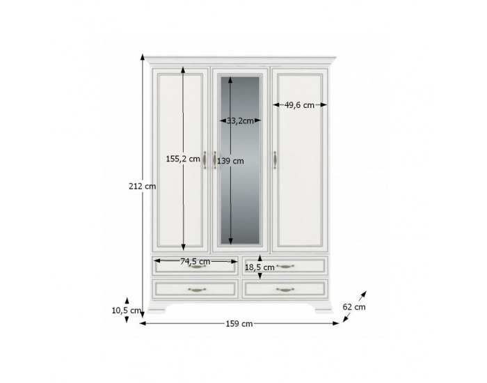 Šatníková skriňa so zrkadlom Tiffy 3D4S 3D - woodline krém