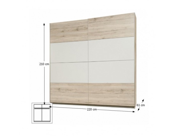 Šatníková skriňa s posuvnými dverami Valeria 82 2D - dub pieskový / biela