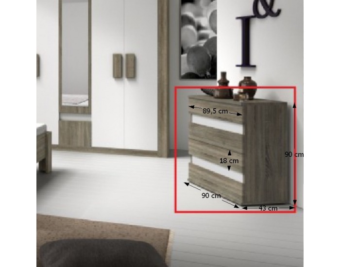 Zásuvková komoda Mediolan - dub sonoma truflový / biela