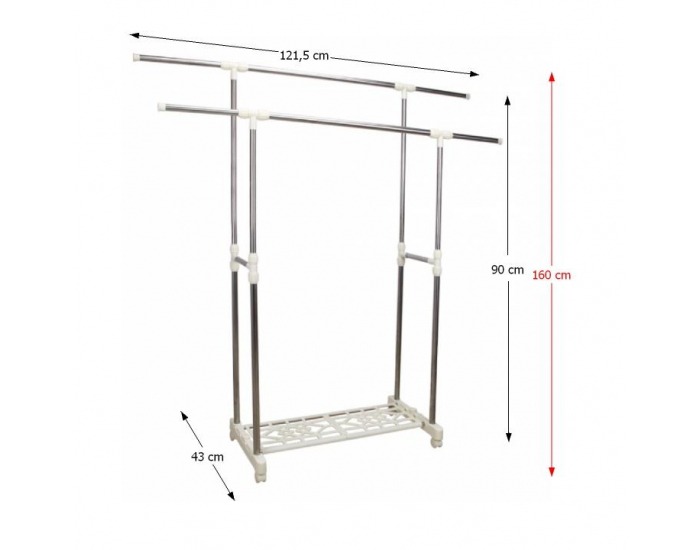 Pojazdný stojan na šaty Danis - nerezový kov / biela