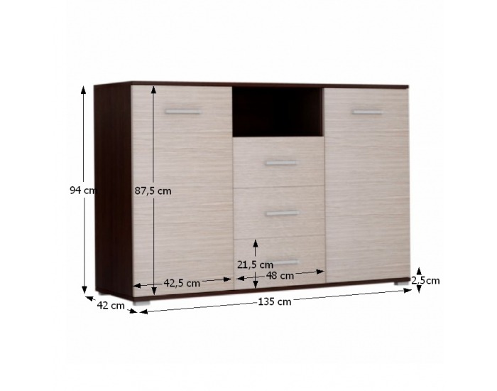 Komoda Napoli 135 - dub tmavý / kubánske drevo