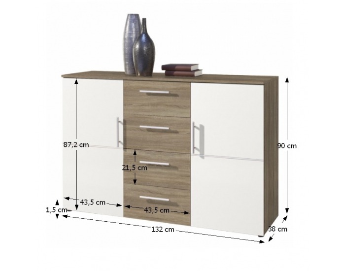 Dvojdverová komoda Punto New 4 - dub sonoma / biela