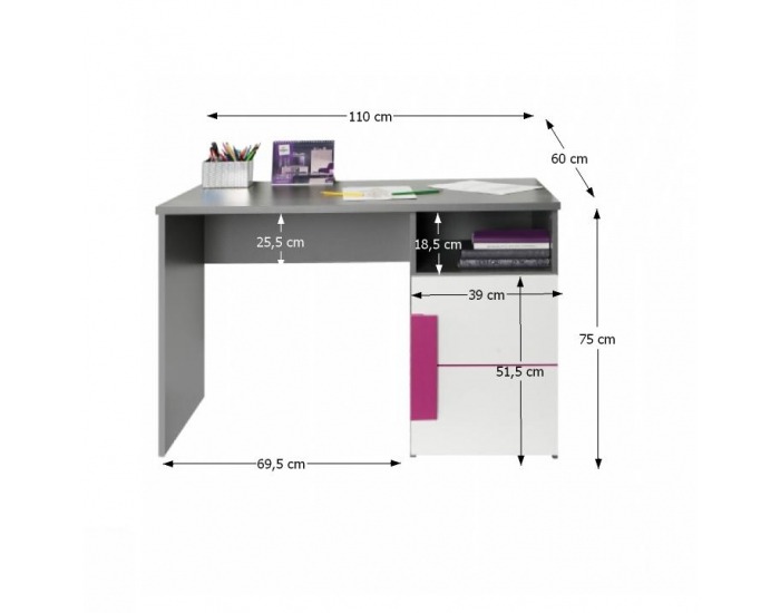 PC stolík Lobete 21 - sivá / biela / fialová