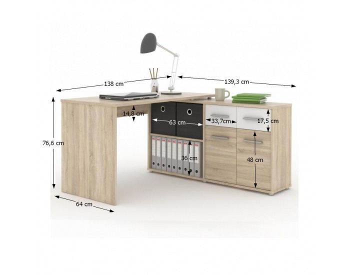 Rohový PC stolík Rafael - dub sonoma / biela