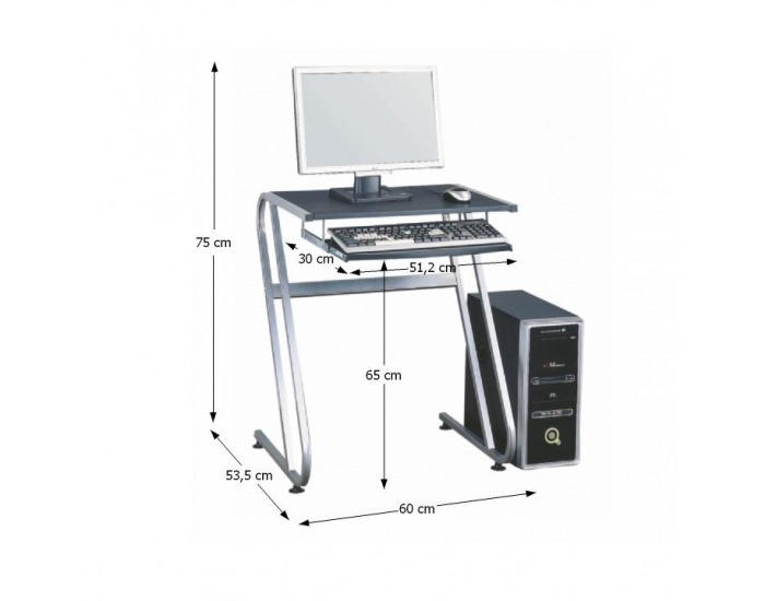 PC stolík Jofry - čierna / strieborná