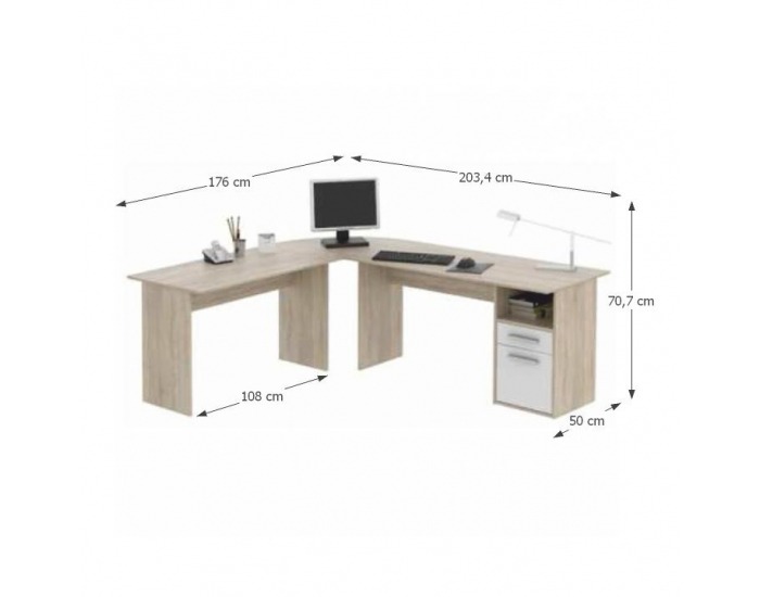 Rohový PC stolík Maurus MA11 - dub sonoma / biela