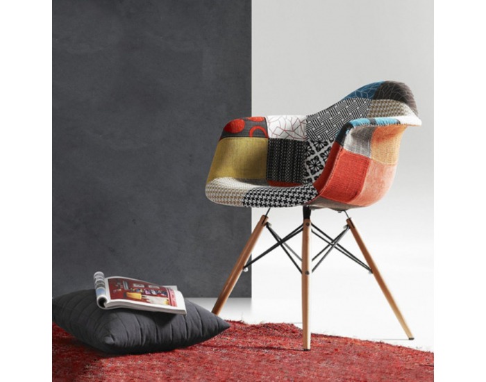 Kreslo Tobo New - buk / vzor patchwork