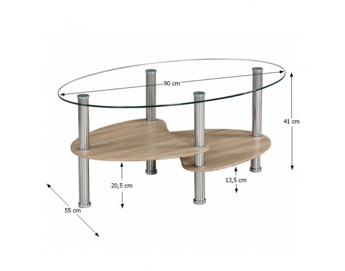 Konferenčný stolík Panty New - oceľ / číre sklo / dub sonoma